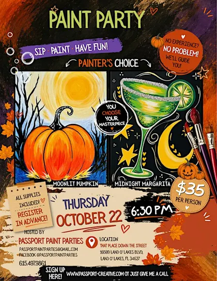 10.22.26 Moonlit Pumpkin or Midnight Margarita Painting workshop at That Pl