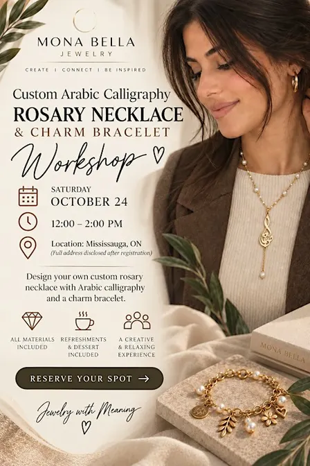 Arabic Caligraphy necklace creation & charm bracelet workshop