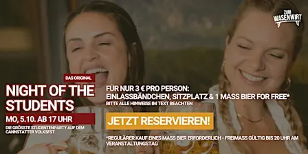 Night of the Students, Montag, 5.10.2026 ab 17 Uhr