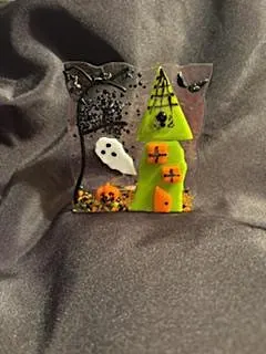 Boo!! Glass Fused Haunted House nightlight, Tealight or Suncatcher