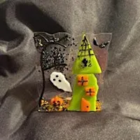 Boo!! Glass Fused Haunted House nightlight, Tealight or Suncatcher
