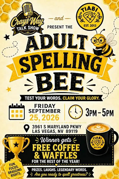Adult Spelling Bee! Winner gets 6 months of Free Waffles