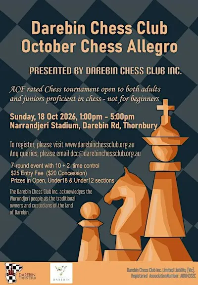 Darebin Chess Club, October 2026 Chess Allegro