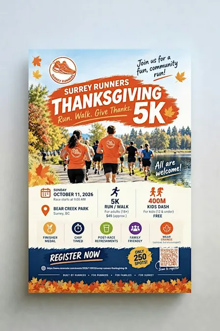 Surrey Runners Thanksgiving 5k and Kids 400m Dash Run