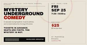 Taping of a Comedy Reality Event- North Palm Beach- Mystery Location