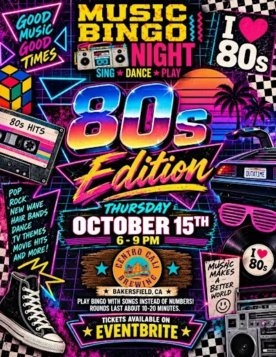 80's Music Bingo Night@ Centro Cali Brewing