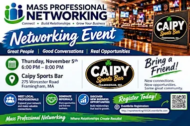 November Metrowest Networking &Social Event w/ Mass Professional Networking