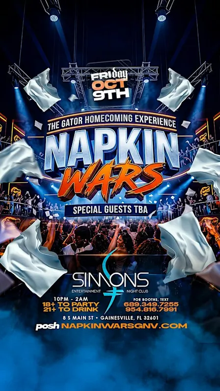 NAPKIN WARS… THE UF HOMECOMING WEEKEND KICKOFF PARTY