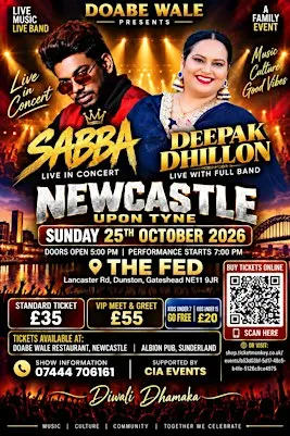 Diwali Dhamaka 2026: Sabba & Deepak Dhillon Live in Concert (Newcastle)