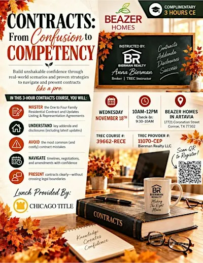 CONTRACTS; from Confusion to Competency - Beazer Homes at Artavia in Conroe