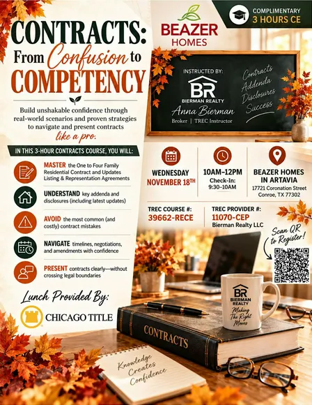 CONTRACTS; from Confusion to Competency - Beazer Homes at Artavia in Conroe