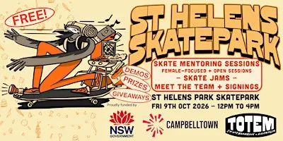 ST HELENS PARK Skateboarding  Mentoring Sessions,  SKATE JAM & SIGNING