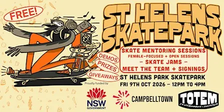ST HELENS PARK Skateboarding  Mentoring Sessions,  SKATE JAM & SIGNING