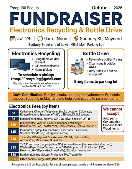 Electronic Recycling & Bottle Drive - Maynard BSA Troop 130