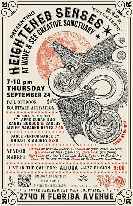 Heightened Senses : September : Jazz Fusion, Afro Cuban Duo, New Vendors