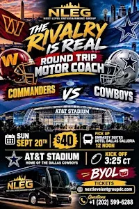 Round Trip Bus To At&t Stadium  Saga Continues Washington Vs. Dallas