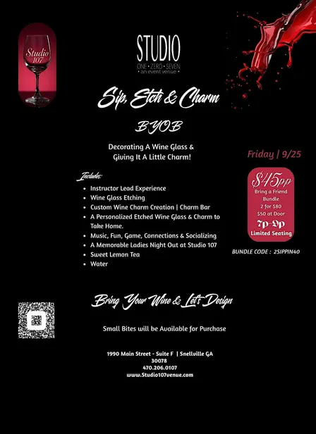 Get Ready to Sip, Etch & Charm at Studio 107!