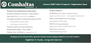 Comhaltas Brussels - Music School - 2026 Autumn/Winter Program
