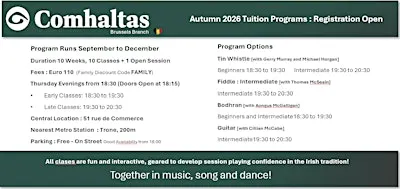 Comhaltas Brussels - Music School - 2026 Autumn/Winter Program