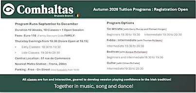 Comhaltas Brussels - Music School - 2026 Autumn/Winter Program