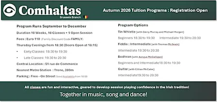 Comhaltas Brussels - Music School - 2026 Autumn/Winter Program