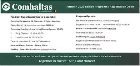 Comhaltas Brussels - Music School - 2026 Autumn/Winter Program