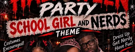 Halloween costume party school girl and nerds theme