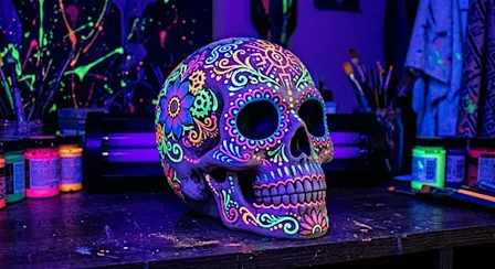 Blacklight Ceramic Skull Painting with Emilio Cortez