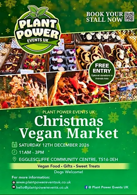 Plant Power Events UK: Christmas Vegan Market – Egglescliffe- FREE