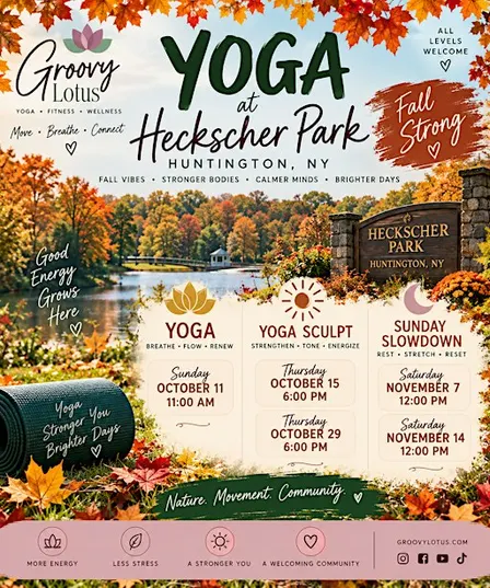 Autumn Themed Huntington Heckscher Yoga in the Park w/Groovy Lotus