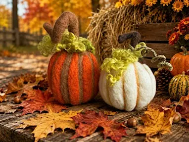 Needle Felted Pumpkin Figurine