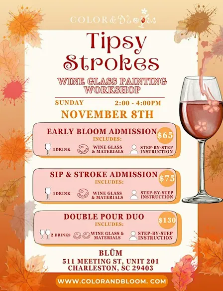 Tipsy Strokes: Wine Glass Painting Workshop | Charleston Paint & Sip
