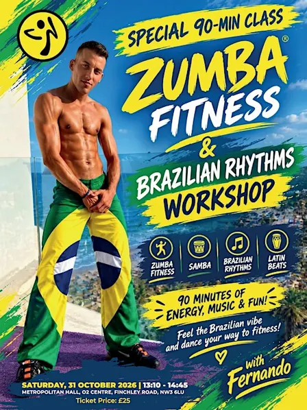 SPECIAL 90 MINS CLASS ZUMBA FITNESS & BRAZILIAN RHYTHMS WORKSHOP