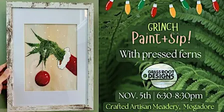 Framed Pressed Fern Grinch Paint + Sip | Crafted Artisan Meadery
