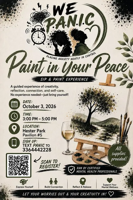 We P.A.N.I.C Presents Paint In Your Peace a sip and paint experience
