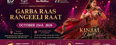 Garba Raas Rangeeli Raat 2026- Live in Montreal with Kinjal Dave