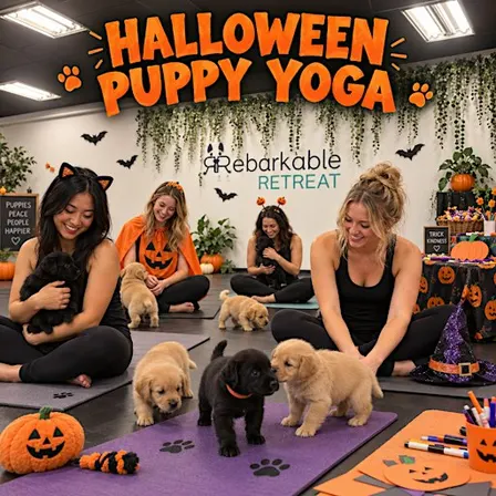 Halloween Puppy Yoga at Rebarkable Retreat