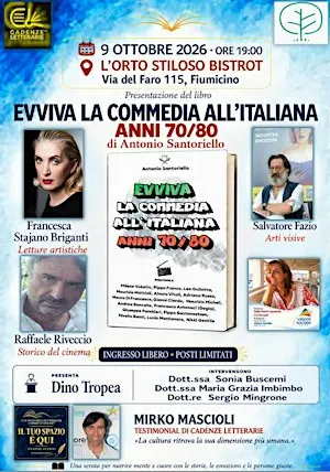 Cadenze Letterarie, il 9 ottobre un incontro sulla commedia all'italiana