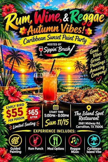 Rum, Wine & Reggae! A Caribbean Sunset Paint Party!