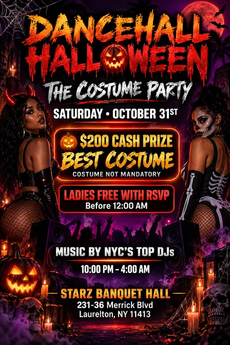 DANCEHALL HALLOWEEN  THE COSTUME PARTY   $200 CASH PRIZE BEST COSTUME