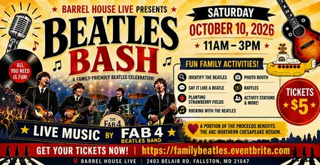 Family-Friendly Beatles Bash with The Fab 4 at Barrel House Live!