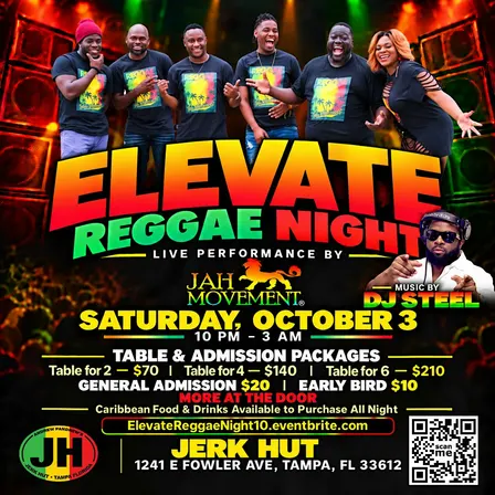 Elevate Reggae Night ft. Jah Movement | Tampa's #1 Reggae Band — Oct 3