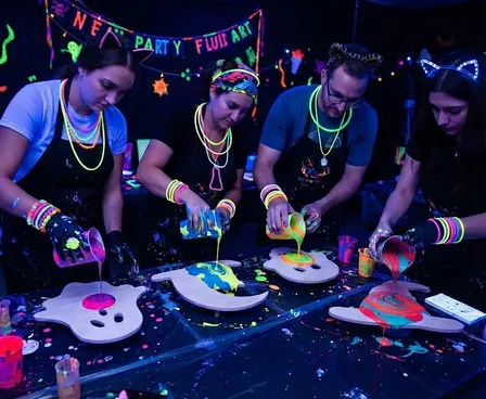 A  HALLOWEEN GLOW-UP PAINT POUR PARTY!  At Throne Brewing,, One drink inc.