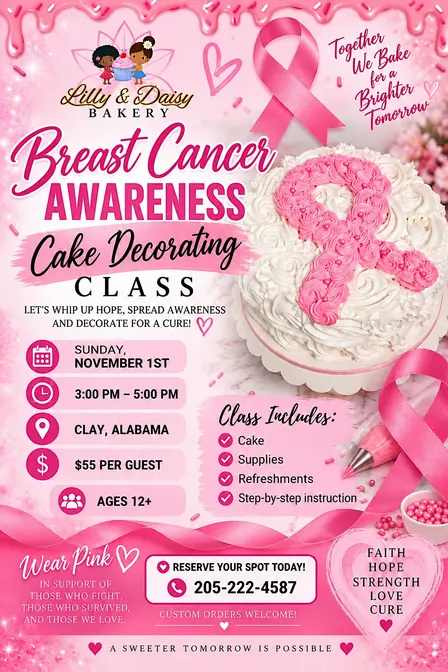 Breast Cancer Awareness Cake Decorating Class by Lilly and Daisy’s