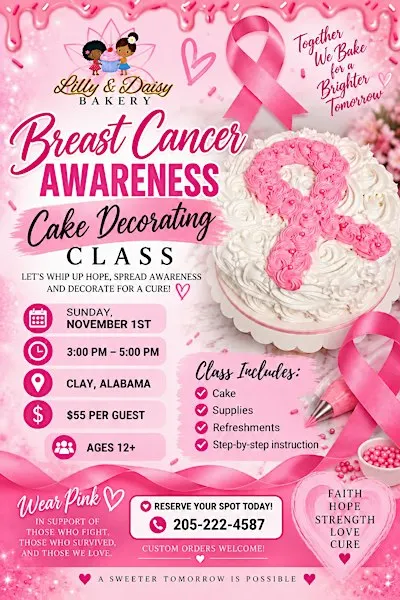 Breast Cancer Awareness Cake Decorating Class by Lilly and Daisy’s