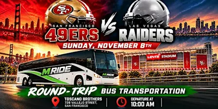 49ers vs. Raiders Round-Trip SHUTTLE BUS FROM SF (NORTH BEACH)