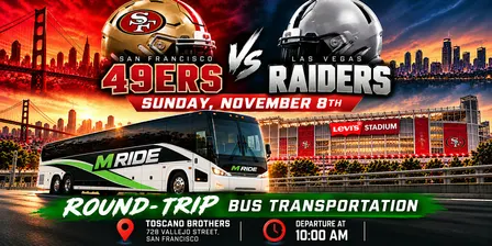 49ers vs. Raiders Round-Trip SHUTTLE BUS FROM SF (NORTH BEACH)