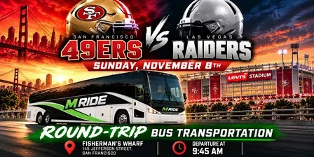 49ers vs. Raiders Round-Trip SHUTTLE BUS FROM SF (FISHERMANS WHARF)