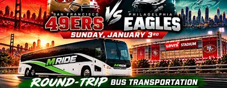 49ers vs. Eagles Round-Trip SHUTTLE BUS FROM SF (FISHERMANS WHARF)