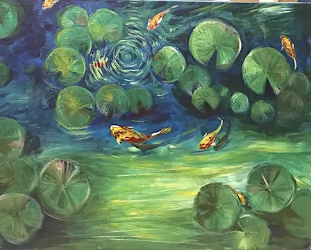 Paint n Chill Fri 7pm Free Drink & 10% Off Food - Water Lilies & Koi
